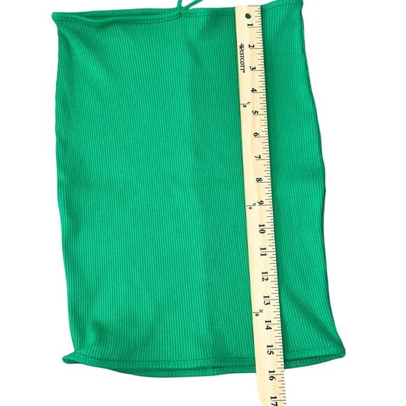 Retro Ribbed Halter Shirt, Tube Top Stretch Strapless Green S - Picture 4 of 6